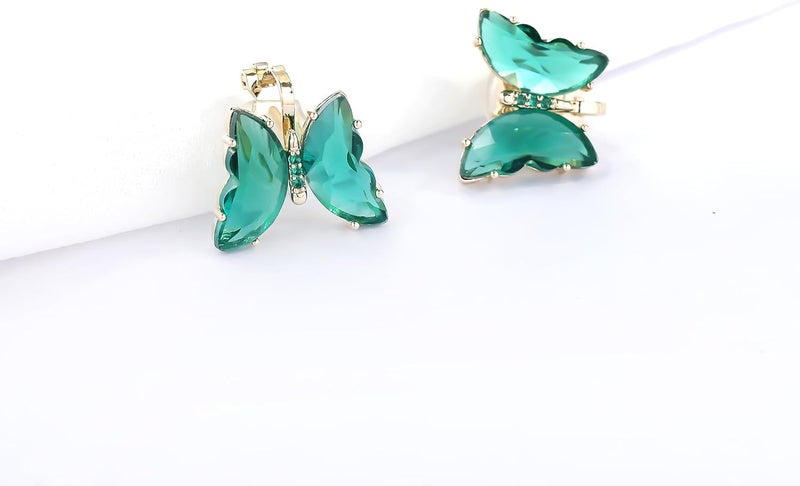 YOQUCOL Butterfly Shape Crystal Clip On Earrings Non Pierced Golden Stud for Women - Image 4